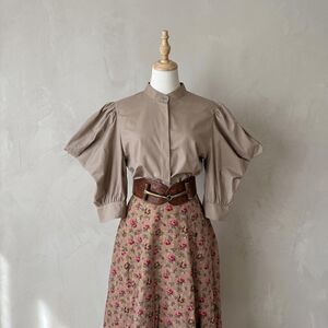 NWT Lauren Ralph Lauren Puff Sleeve Broadcloth Shirt in Taupestone | 14